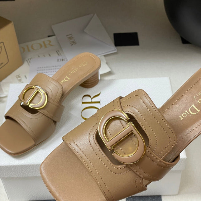 DIOR HIGH HEEL CLASSIC MONTAIGNE 40 MM 25S IN BROWN LAMBSKIN WITH CD LOGO