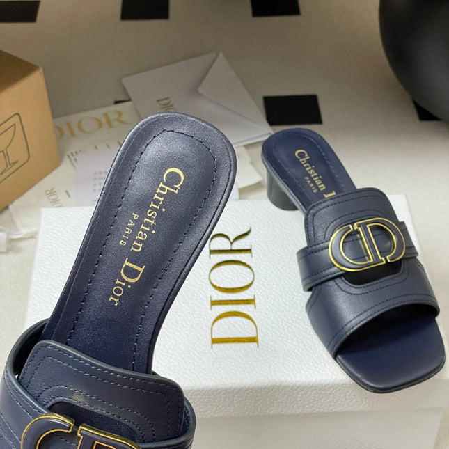 DIOR HIGH HEEL CLASSIC MONTAIGNE 40 MM 25S IN MIDNIGHT BLUE LAMBSKIN WITH CD LOGO