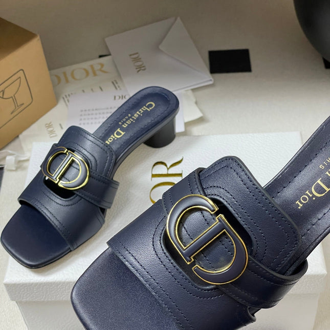 DIOR HIGH HEEL CLASSIC MONTAIGNE 40 MM 25S IN MIDNIGHT BLUE LAMBSKIN WITH CD LOGO