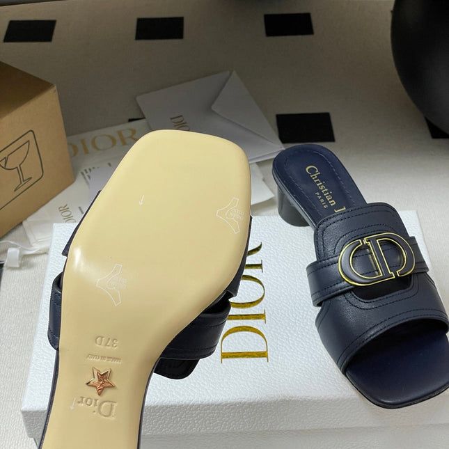 DIOR HIGH HEEL CLASSIC MONTAIGNE 40 MM 25S IN MIDNIGHT BLUE LAMBSKIN WITH CD LOGO