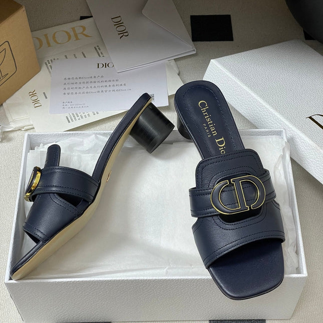 DIOR HIGH HEEL CLASSIC MONTAIGNE 40 MM 25S IN MIDNIGHT BLUE LAMBSKIN WITH CD LOGO