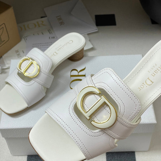 DIOR HIGH HEEL CLASSIC MONTAIGNE 40 MM 25S IN WHITE LAMBSKIN WITH CD LOGO