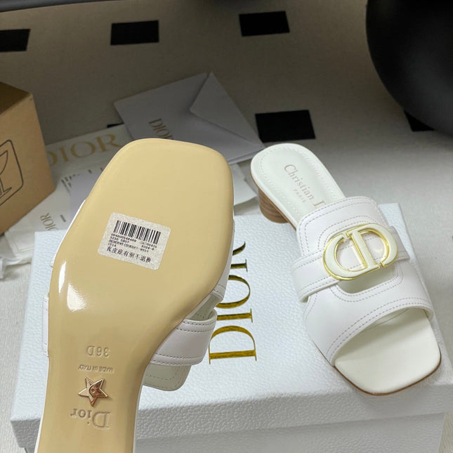 DIOR HIGH HEEL CLASSIC MONTAIGNE 40 MM 25S IN WHITE LAMBSKIN WITH CD LOGO