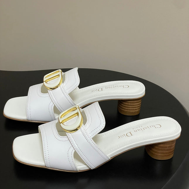 DIOR HIGH HEEL CLASSIC MONTAIGNE 40 MM 25S IN WHITE LAMBSKIN WITH CD LOGO