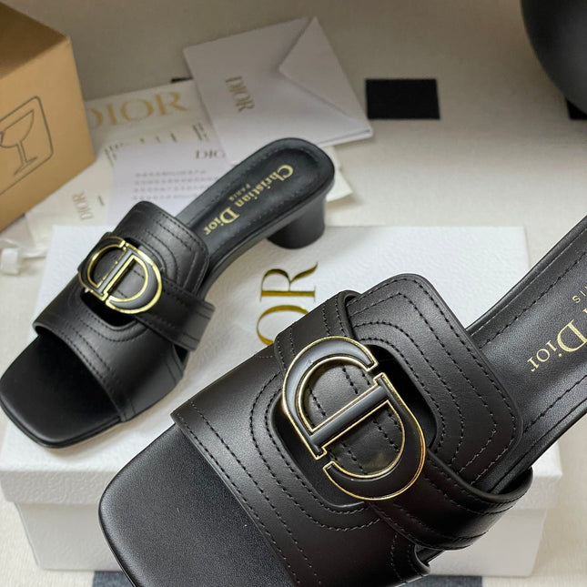 DIOR HIGH HEEL CLASSIC MONTAIGNE 40 MM 25S IN BLACK LAMBSKIN WITH CD LOGO