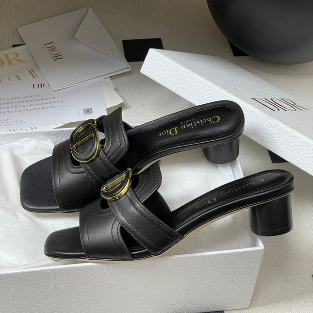 DIOR HIGH HEEL CLASSIC MONTAIGNE 40 MM 25S IN BLACK LAMBSKIN WITH CD LOGO