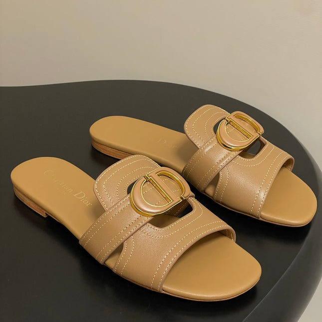 DIOR CLASSIC MONTAIGNE SANDALS 25S IN LIGHT BROWN LAMBSKIN WITH CD LOGO