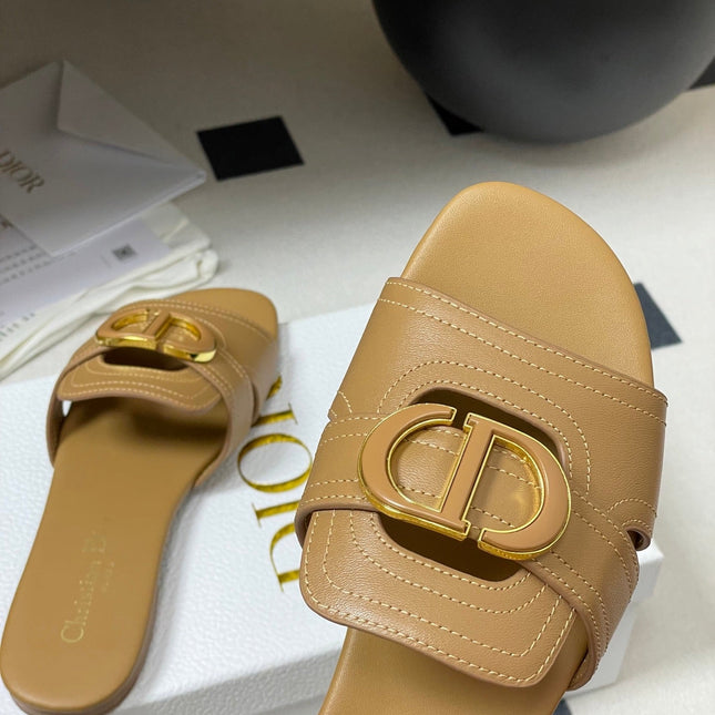 DIOR CLASSIC MONTAIGNE SANDALS 25S IN LIGHT BROWN LAMBSKIN WITH CD LOGO