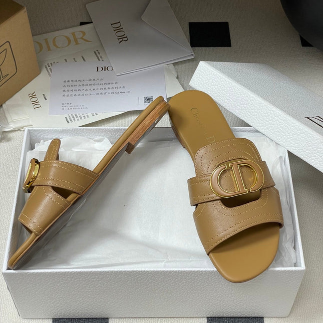 DIOR CLASSIC MONTAIGNE SANDALS 25S IN LIGHT BROWN LAMBSKIN WITH CD LOGO