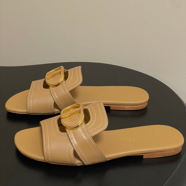 DIOR CLASSIC MONTAIGNE SANDALS 25S IN LIGHT BROWN LAMBSKIN WITH CD LOGO