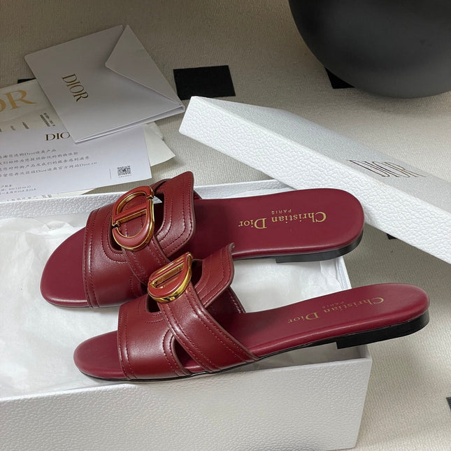 DIOR CLASSIC MONTAIGNE SANDALS 25S IN DARK RED LAMBSKIN WITH CD LOGO
