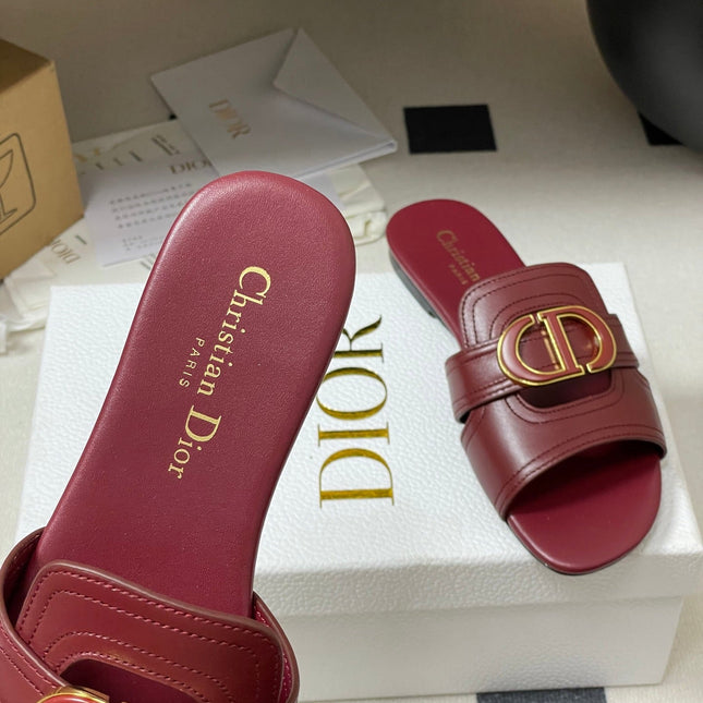 DIOR CLASSIC MONTAIGNE SANDALS 25S IN DARK RED LAMBSKIN WITH CD LOGO