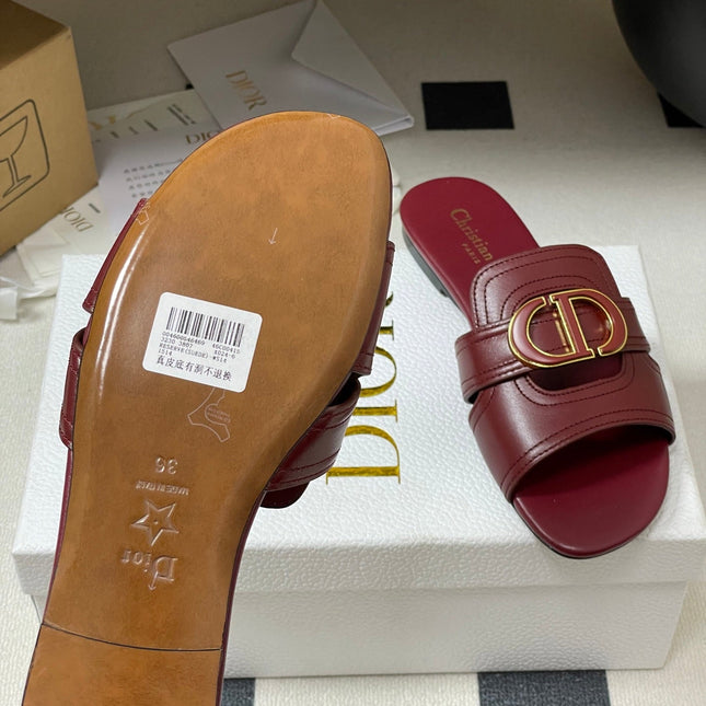 DIOR CLASSIC MONTAIGNE SANDALS 25S IN DARK RED LAMBSKIN WITH CD LOGO