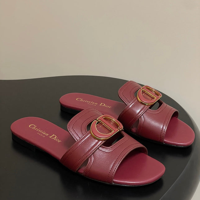DIOR CLASSIC MONTAIGNE SANDALS 25S IN DARK RED LAMBSKIN WITH CD LOGO