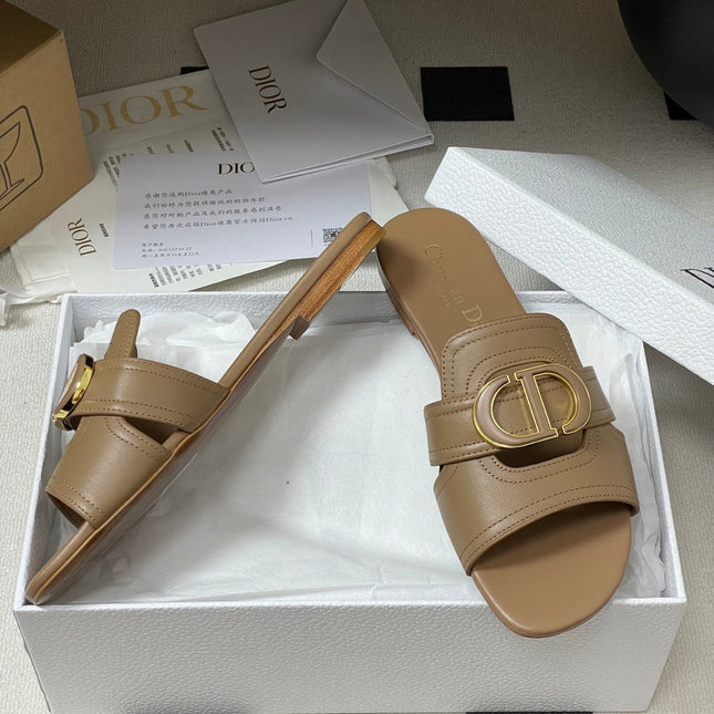 DIOR CLASSIC MONTAIGNE SANDALS 25S IN BROWN LAMBSKIN WITH CD LOGO