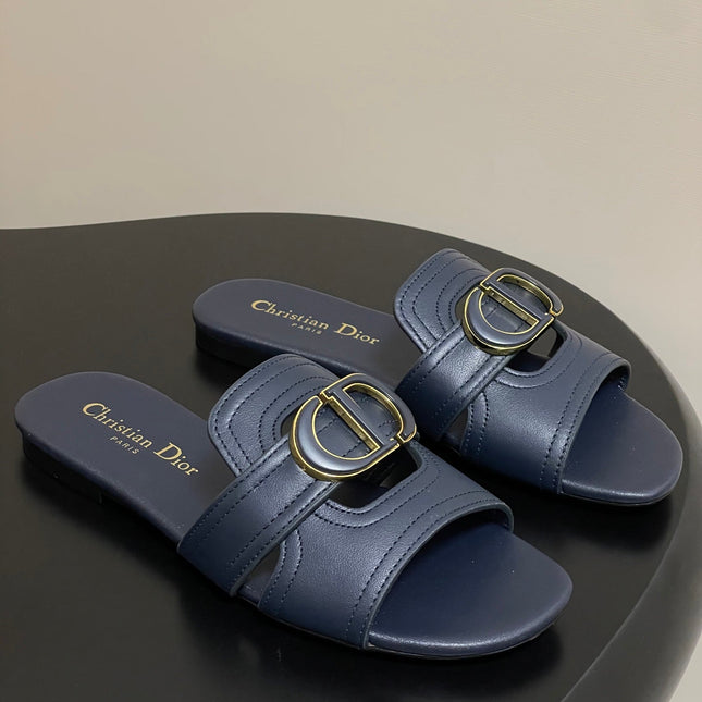 DIOR CLASSIC MONTAIGNE SANDALS 25S IN MIDNIGHT BLUE LAMBSKIN WITH CD LOGO