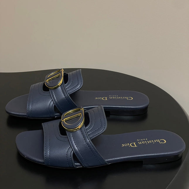 DIOR CLASSIC MONTAIGNE SANDALS 25S IN MIDNIGHT BLUE LAMBSKIN WITH CD LOGO