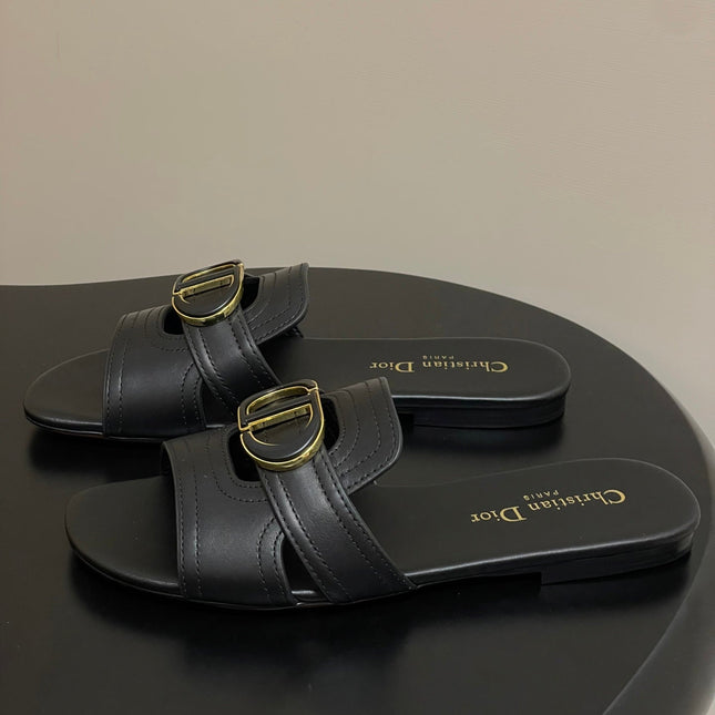 DIOR CLASSIC MONTAIGNE SANDALS 25S IN BLACK LAMBSKIN WITH CD LOGO