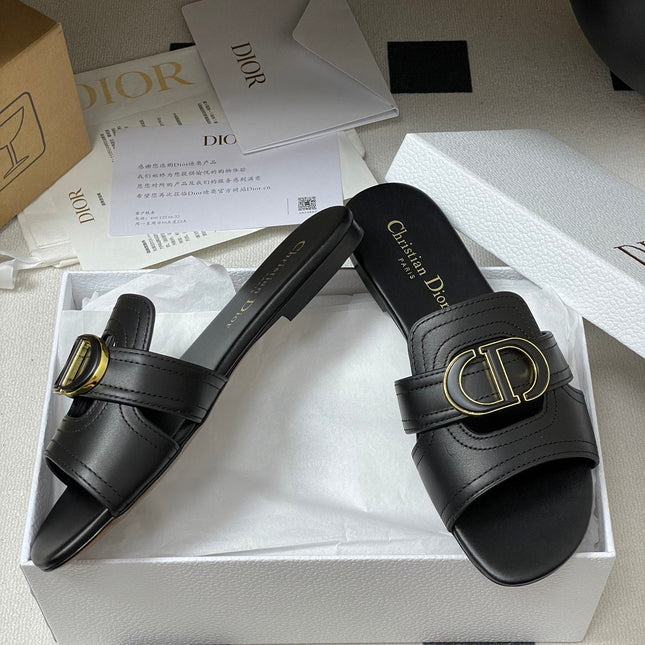 DIOR CLASSIC MONTAIGNE SANDALS 25S IN BLACK LAMBSKIN WITH CD LOGO