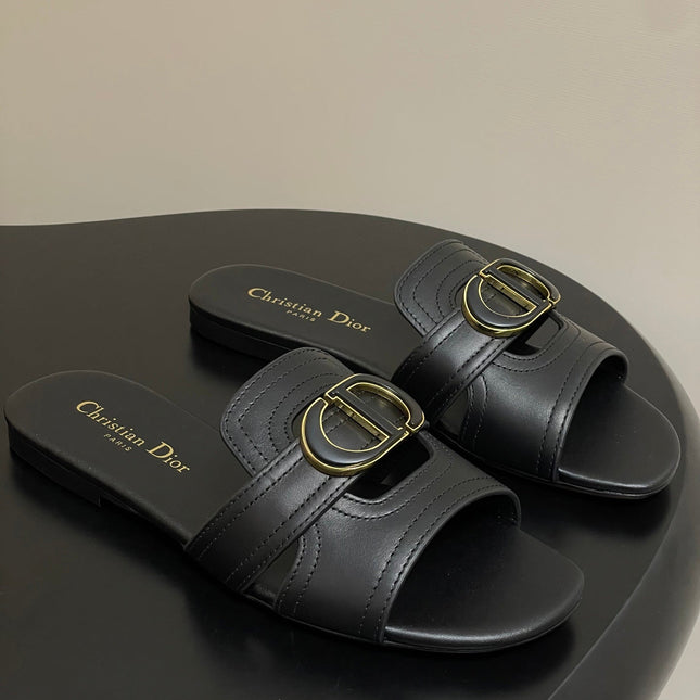 DIOR CLASSIC MONTAIGNE SANDALS 25S IN BLACK LAMBSKIN WITH CD LOGO