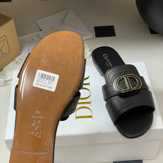 DIOR CLASSIC MONTAIGNE SANDALS 25S IN BLACK LAMBSKIN WITH CD LOGO