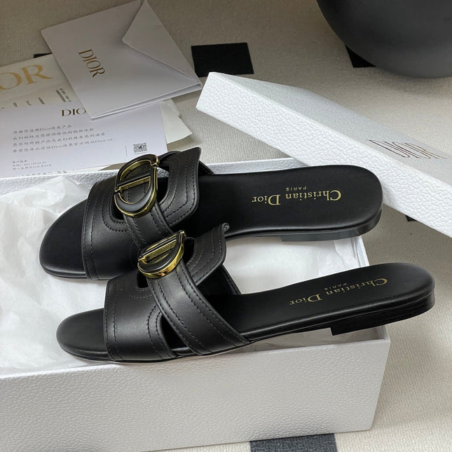 DIOR CLASSIC MONTAIGNE SANDALS 25S IN BLACK LAMBSKIN WITH CD LOGO