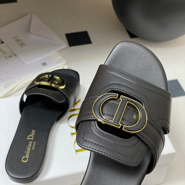 DIOR CLASSIC MONTAIGNE SANDALS 25S IN BLACK LAMBSKIN WITH CD LOGO