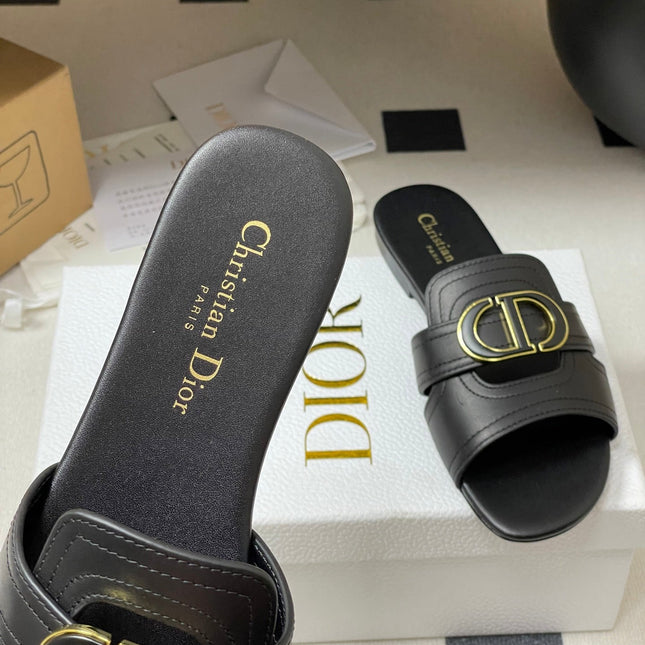 DIOR CLASSIC MONTAIGNE SANDALS 25S IN BLACK LAMBSKIN WITH CD LOGO