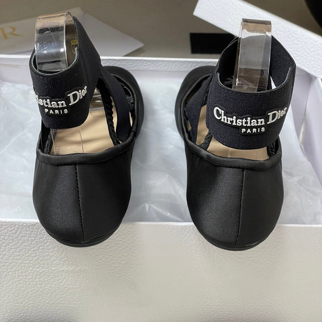 DIOR STRETCH BALLET FLATS 25S IN BLACK FABRIC WITH CROSSED STRAPS