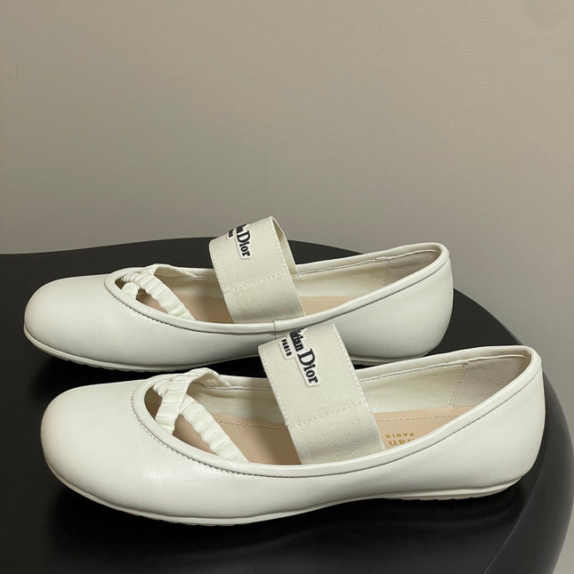 DIOR STRETCH BALLET FLATS 25S IN CREAM WHITE LAMBSKIN