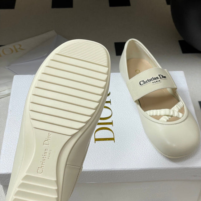 DIOR STRETCH BALLET FLATS 25S IN CREAM WHITE LAMBSKIN