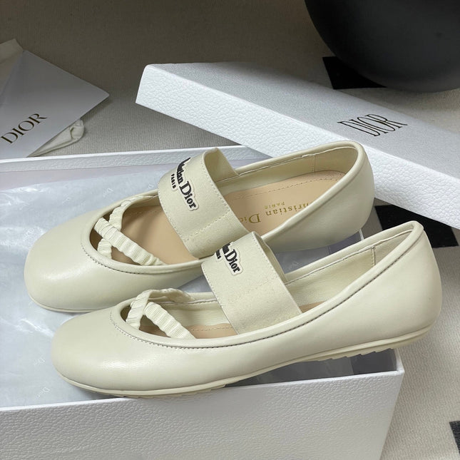 DIOR STRETCH BALLET FLATS 25S IN CREAM WHITE LAMBSKIN