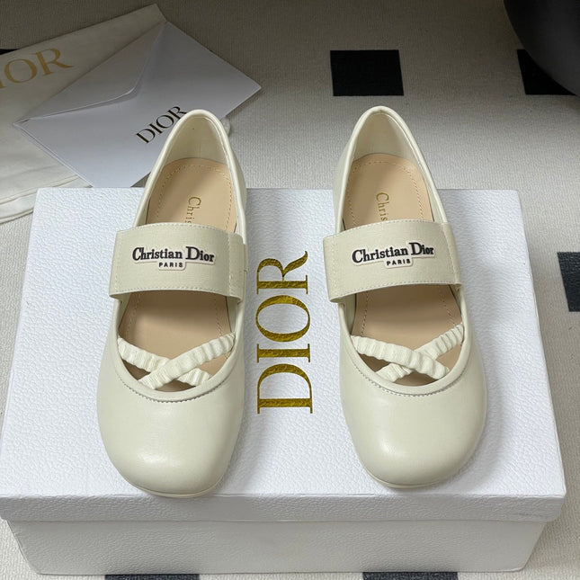 DIOR STRETCH BALLET FLATS 25S IN CREAM WHITE LAMBSKIN