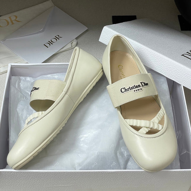DIOR STRETCH BALLET FLATS 25S IN CREAM WHITE LAMBSKIN