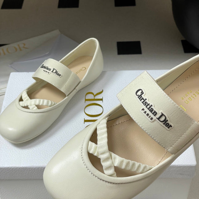 DIOR STRETCH BALLET FLATS 25S IN CREAM WHITE LAMBSKIN