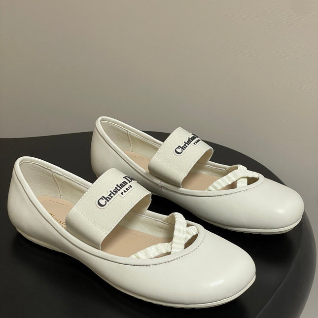 DIOR STRETCH BALLET FLATS 25S IN CREAM WHITE LAMBSKIN