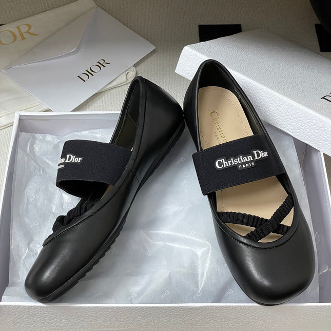 DIOR STRETCH BALLET FLATS 25S IN BLACK LAMBSKIN