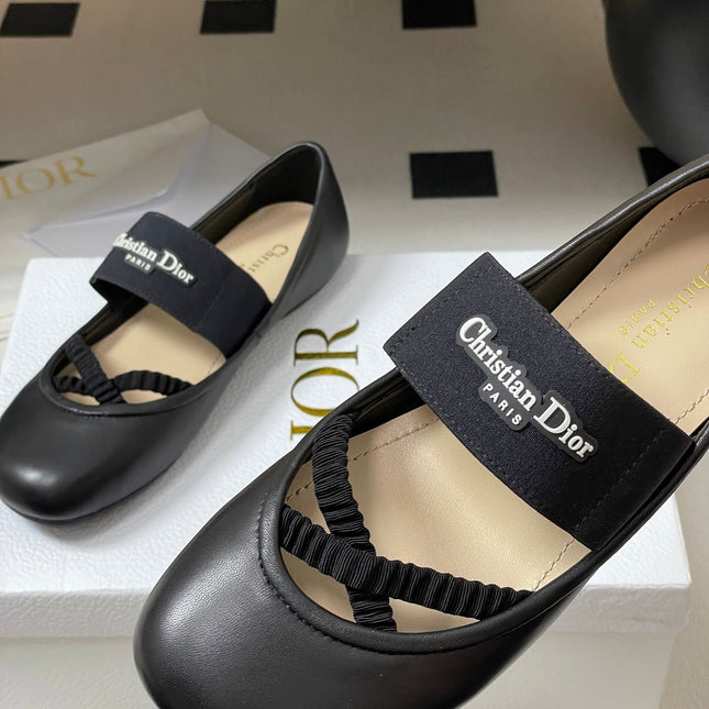 DIOR STRETCH BALLET FLATS 25S IN BLACK LAMBSKIN