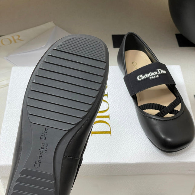 DIOR STRETCH BALLET FLATS 25S IN BLACK LAMBSKIN