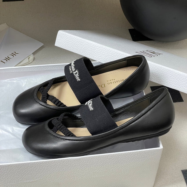 DIOR STRETCH BALLET FLATS 25S IN BLACK LAMBSKIN