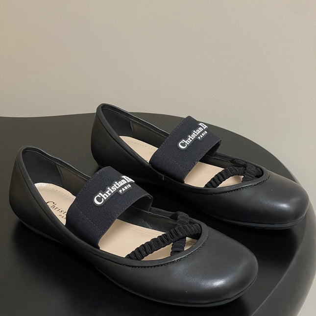 DIOR STRETCH BALLET FLATS 25S IN BLACK LAMBSKIN