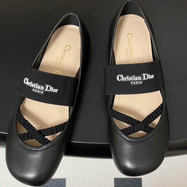 DIOR STRETCH BALLET FLATS 25S IN BLACK LAMBSKIN