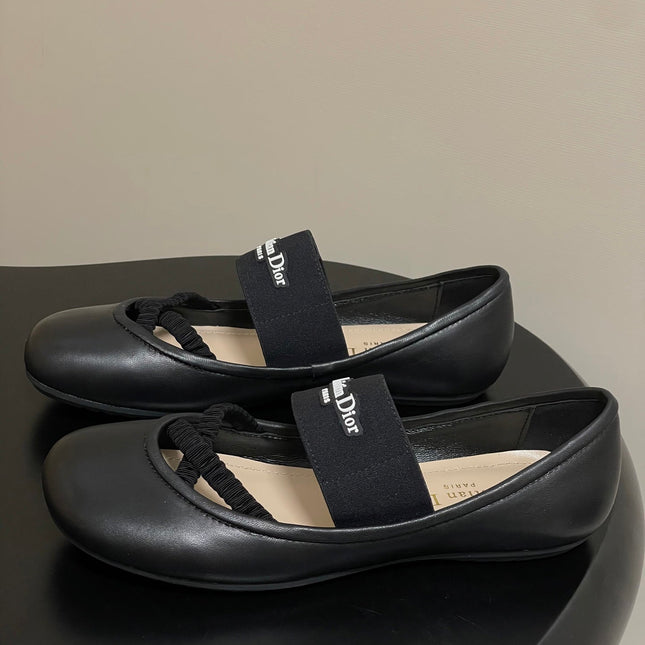 DIOR STRETCH BALLET FLATS 25S IN BLACK LAMBSKIN