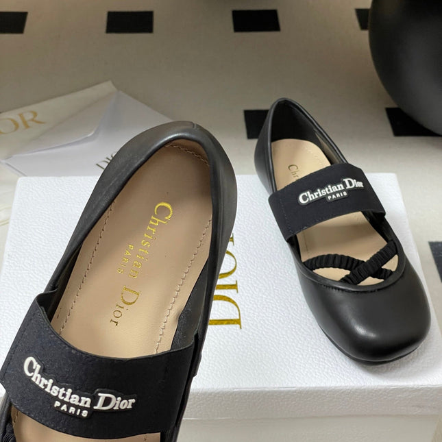 DIOR STRETCH BALLET FLATS 25S IN BLACK LAMBSKIN