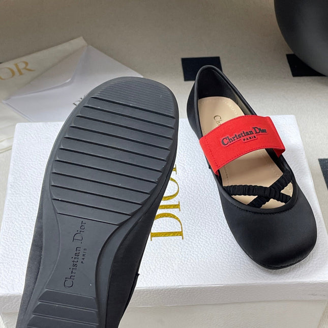 DIOR STRETCH BALLET FLATS 25S IN BLACK MIX RED FABRIC