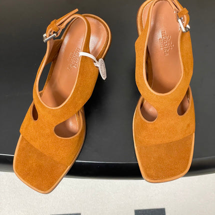 HM 25S KALYA WEDGE SANDAL 100 MM IN BROWN SUEDE