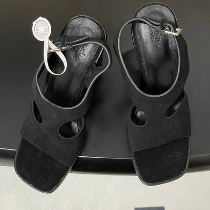 HM 25S KALYA WEDGE SANDAL 100 MM IN BLACK SUEDE