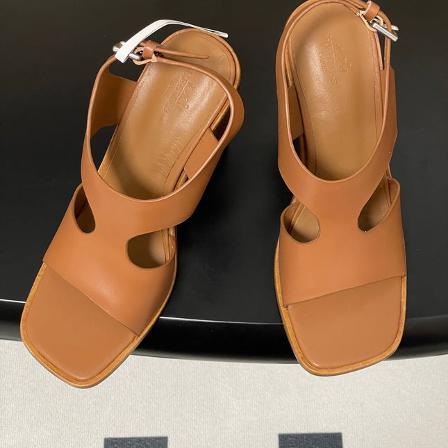 HM 25S KALYA WEDGE SANDAL 100 MM IN BROWN LAMBSKIN