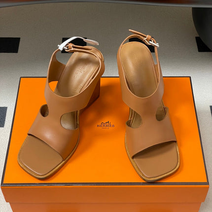 HM 25S KALYA WEDGE SANDAL 100 MM IN BROWN LAMBSKIN