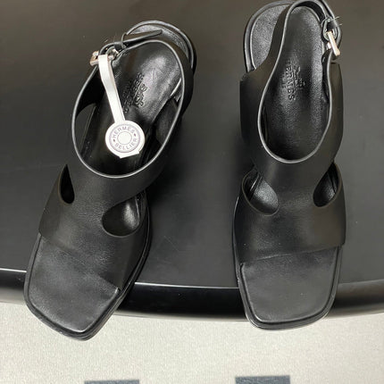 HM 25S KALYA WEDGE SANDAL 100 MM IN BLACK LAMBSKIN